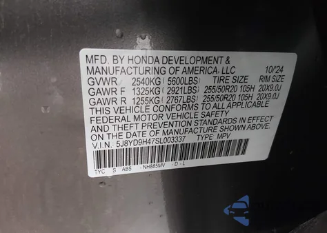 2025 Acura Mdx Technology Package z USA, uszkodzony, nr VIN 5J8YD9H47SL003337